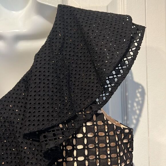 J.Crew‎ Black/Nude Eyelet Ruffle One Shoulder Top Size 6 - Picture 9 of 13